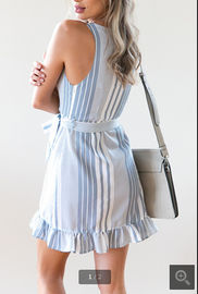 Dresses for women light blue and white stripe mini dress Asymmetrical hem