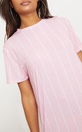 Hot Sale Fashion Pastel Pink Stripe Print T Shirt Dress For Women