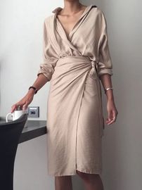 2018 Ladies Fall Linen Dress Loose Women Long Sleeve Autumn