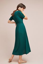 Western Women Elegant Short Sleeve Long Green Wrap Dress Midi Dresses Wrap