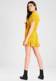 Glamorous Day Dress Bow Tie Sexy Yellow Polka Dot Dress Women