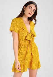 Glamorous Day Dress Bow Tie Sexy Yellow Polka Dot Dress Women