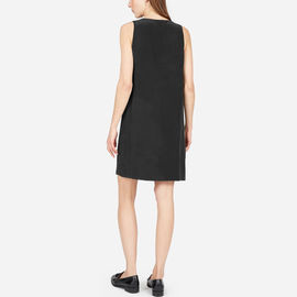 V neck black sleeveless mini women dress