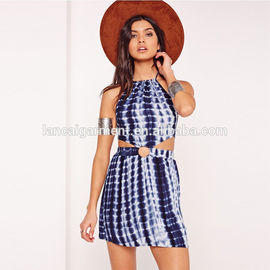 blue color tie dye mini dress beach style latest dress patterns